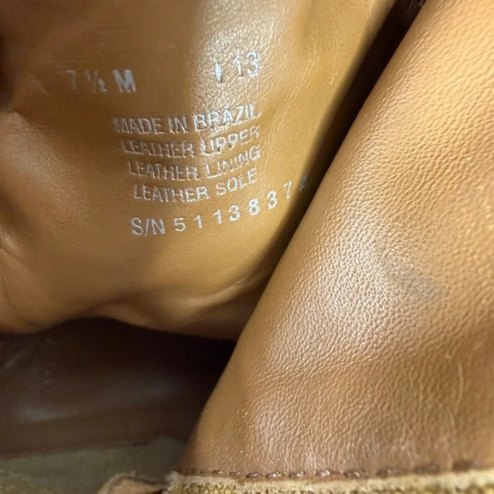 Tory Burch Sabe Tan Suede Ankle Boots Leather Sole Block Heel Brazil 7.5M‎